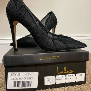 Megin Black Sparkly Fabric Pointed-Toe Pumps sz 7